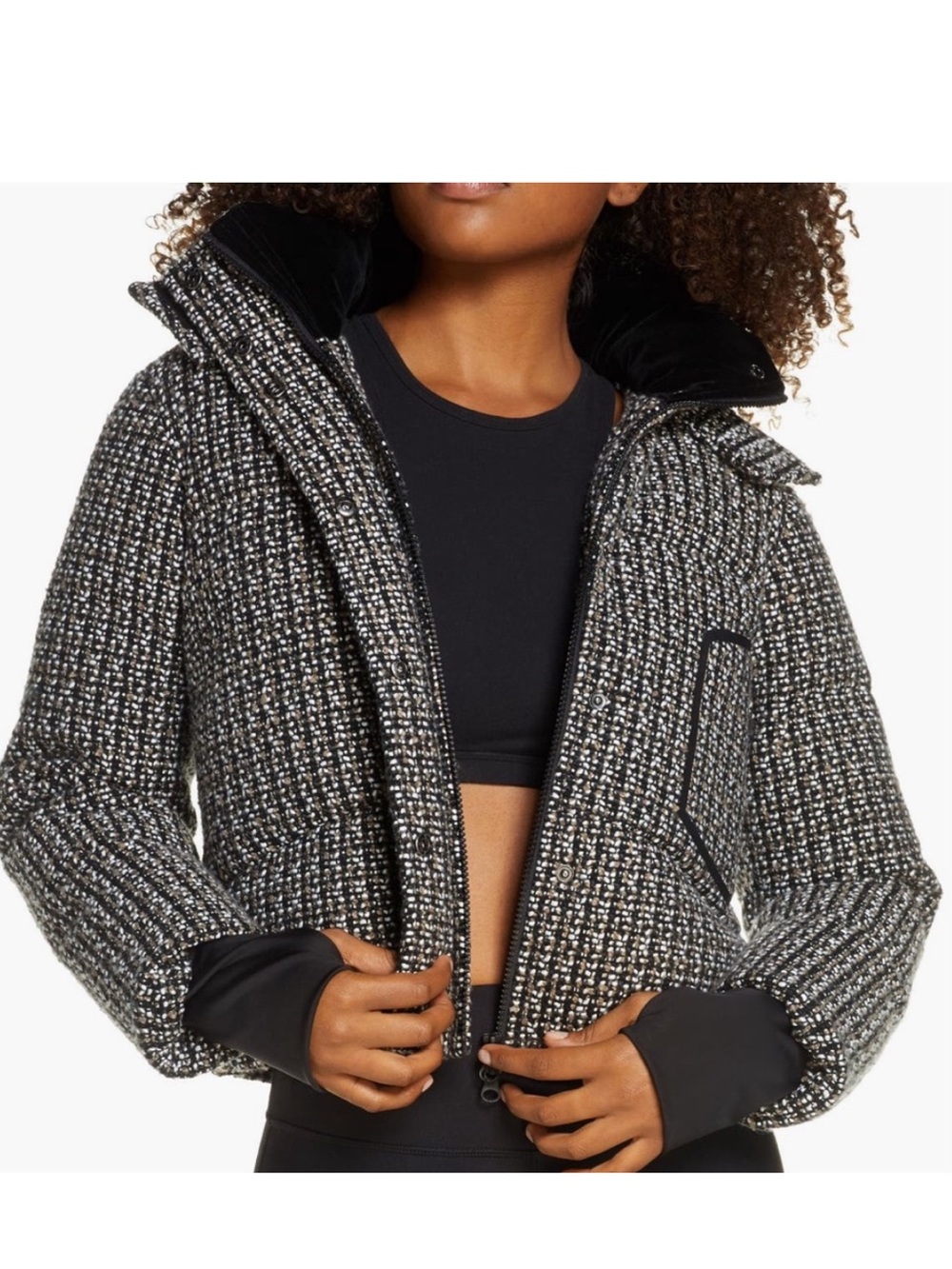 Blanc Noir Crop Boucle Tweed Puffer Jacket XS